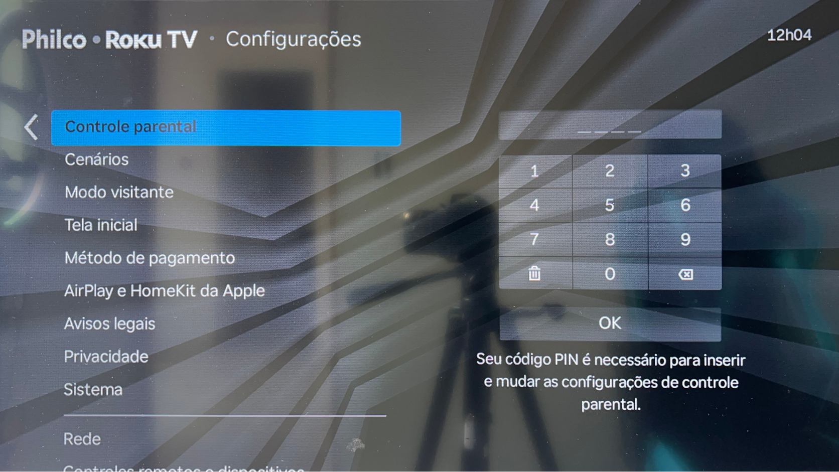 Bloqueio de aplicativos na Smart TV Philco Roku usando senha