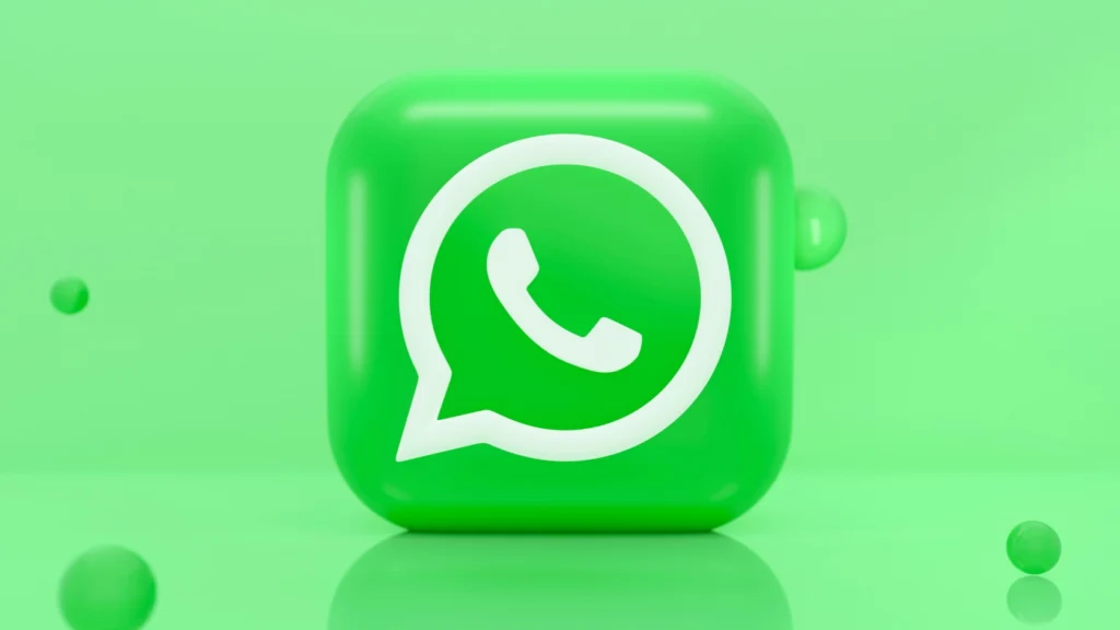Logótipo em 3D do WhatsApp sobre um fundo verde moderno