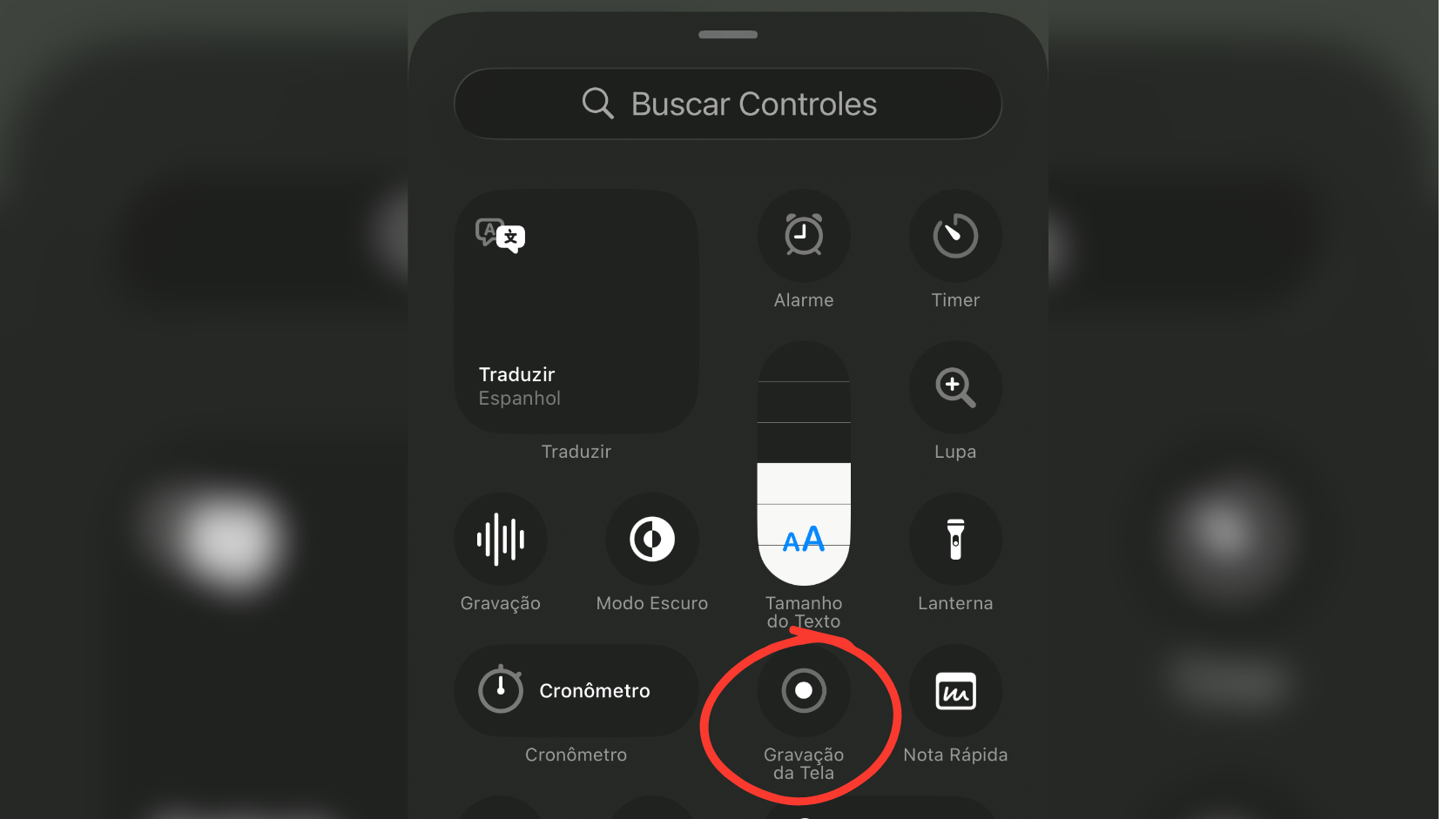 Lista de atalhos e controles disponiveis no iPhone