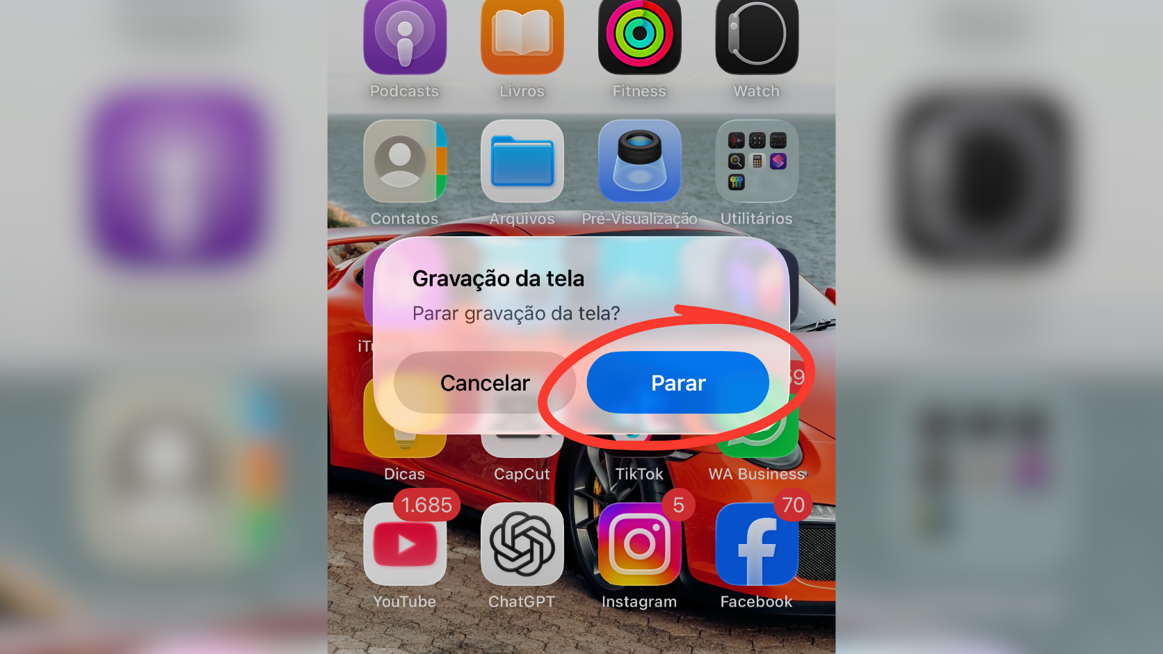 Como parar e encerrar a gravacao de tela no iPhone