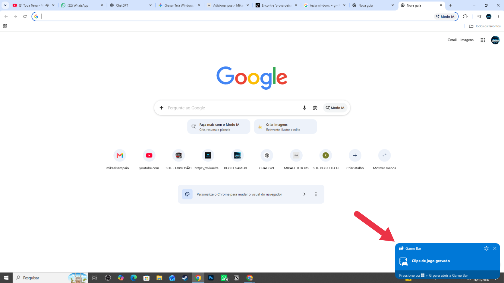 Notificação do Windows confirmando o encerramento e salvamento do vídeo.