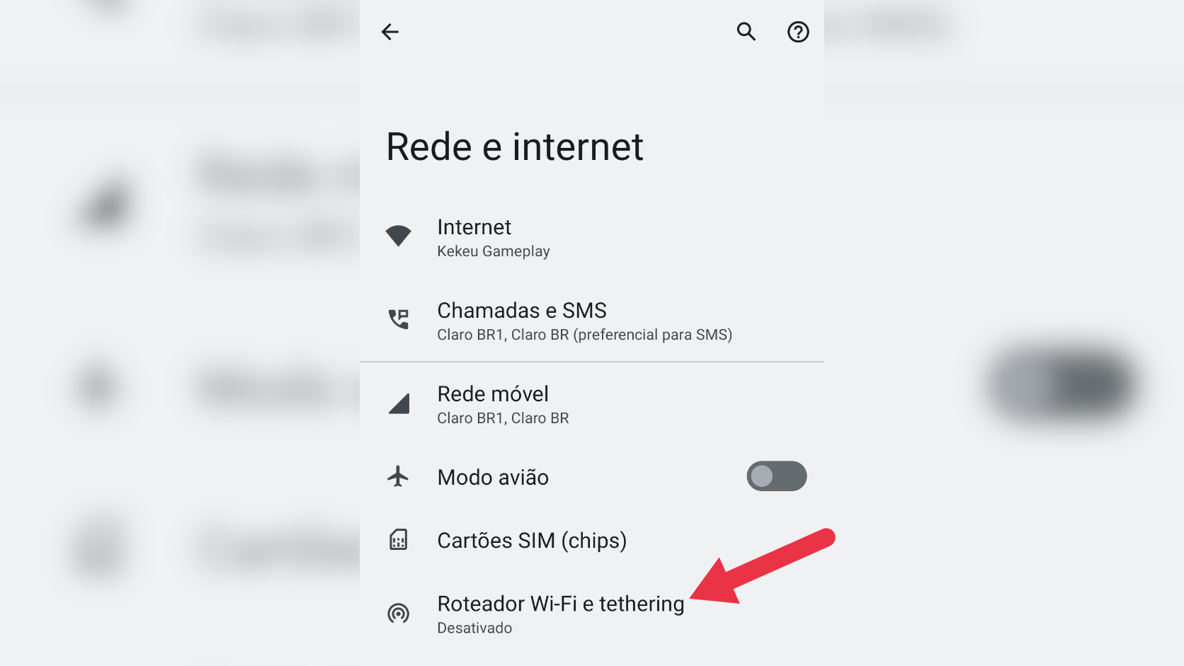 Opção de roteador Wi-Fi e ancoragem de rede nas configurações do Android