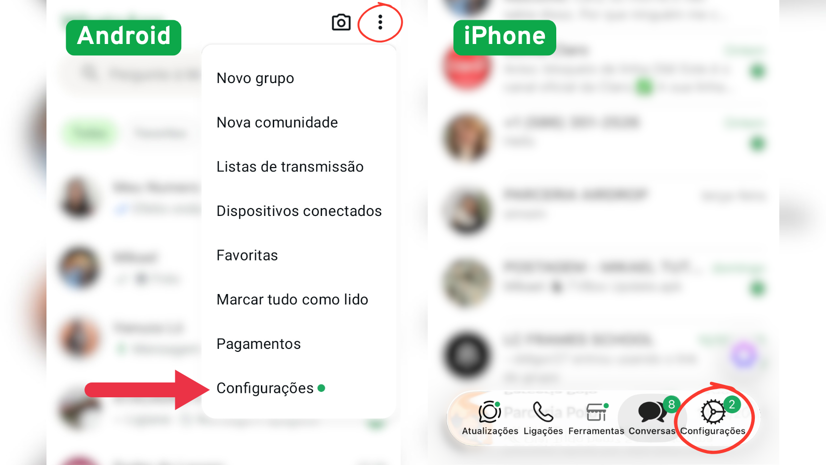 Acessando as configurações do WhatsApp no celular
