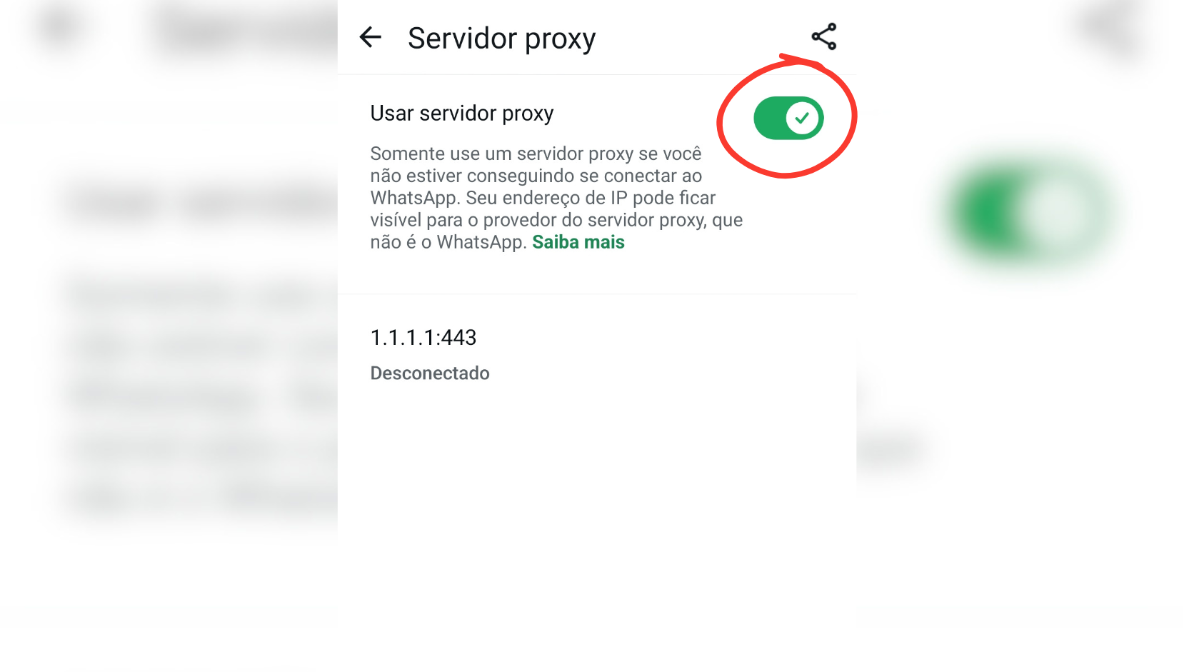 Ativando a chave Usar Proxy no aplicativo